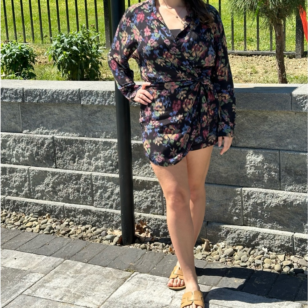Zara TRF Collection Black Floral Collared V-neck Wrap Romper Size S - Picture 5 of 12
